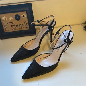 Caparros Black & Tan Pointed Toe Heel Sandal 10